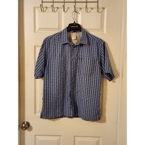 The North Face Men L Blue Button Up Short Sleeve Zip Pocket Shirt